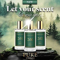 Let Your Scent Tell Your Story: Introducing NEW Unisex additions to the Pure range.   PURE 200 - Woody Elegance Classy and refined with an oriental note, Pure 200 is a fragrance that commands attention. Delight in the powerful blend of grapefruit, pink peppercorn, and pineapple in the head notes, leading to a heart of clary sage and nutmeg, and a base of cedarwood and vanilla.   PURE 201 - Attractive Allure Embrace the allure of Pure 201, a scent that exudes attractiveness and lustfulness. With head notes of neroli and green apple, heart notes of rosemary and cyclamen, and a base of wood and vanilla, this fragrance is sure to captivate.   PURE 202 - Untamed Oriental Unleash your wild side with Pure 202, a powerful oriental fragrance with a citrus twist. Experience the freshness of grapefruit and mandarin in the head notes, followed by a heart of pear and rose, and a base of musk and vanilla. Light, fresh, and joyful - Pure 202 is a scent to remember.